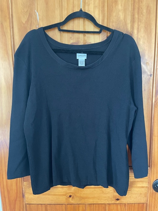 Chico's Sweaters - Chico's Black Scoop-Neck 3/4 Sleeve  sweater pullover size 3/large basic classic